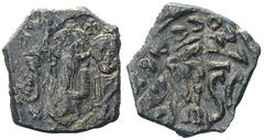 Eraclio (610-641) - Insieme di due esemplari del Follis, con contromarca su Follis coevo Zecca: Siracusa o altra città della Sicilia - Tipologia della contromarca con i busti affiancati dell'Imperator