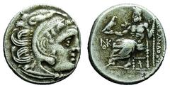 Alessandro III (336-323 a.C.) - Dracma databile al periodo 334-323 a.C. Zecca: Sardi - Fronte: testa di Eracle a destra ricoperta dalle fauci del leone - Retro: Zeus seduto a sinistra su un trono tien