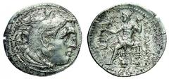 Alessandro III (336-323 a.C.) - Dracma postuma databile al periodo 300-295 a.C. Zecca: Mileto - Fronte: testa di Eracle a destra ricoperta dalle fauci del leone - Retro: Zeus seduto a sinistra su un t