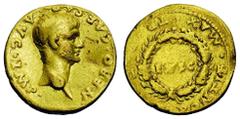 Nerone (54-68 d.C.) - Aureo databile agli anni 56-57 d.C. Zecca: Roma - Fronte: testa dell'Imperatore a destra - Retro: leggenda entro una corona di quercia - gr. 7,43 - Rara - Probabili tracce di mon