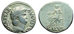 Nerone (54-68 d.C.) - Denaro databile agli anni 65-66 d.C. Zecca: Roma - Fronte: testa laureata dell'Imperatore a destra - Retro: la Salus seduta a sinistra tiene una patera con la mano destra - gr. 3