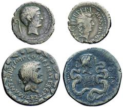 Secoli I a.C./III d.C. - Piccolo insieme comprendente nove monete del periodo Così classificabili: Marco Antonio, Denaro (Coh. n. 68), Cistoforo (Syd. n. 1197); Augusto, Quinario (Coh. n. 14); Nerone,