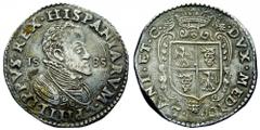 Filippo II di Spagna (1554-1598) - Ducatone 1585 Zecca: Milano - Fronte: busto corazzato di Filippo II a destra - Retro: stemma entro cartella ornata di volute e sormontata da una corona dalla quale e