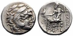 Alessandro III (336-323 a.C.) - Dracma postuma databile al periodo 319-305 a.C. Zecca: Magnesia ad Maeandrum - Fronte: testa di Eracle a destra ricoperta dalle fauci del leone - Retro: Zeus seduto a s