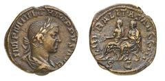 Monete Romane Imperiali Filippo II (246-249 d.C.) Sesterzio - Zecca: Roma - Diritto: busto laureato, drappeggiato e corazzato dell'Imperatore a destra - Rovescio: Filippo I e Filippo II seduti affianc