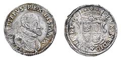 Monete di Zecche Italiane Ducato di Milano Filippo II di Spagna (1556-1598) - Scudo o Ducatone 1598 - Zecca: Milano - Diritto: busto corazzato con gorgiera di Filippo II a destra - Rovescio: stemma di