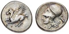 Ancient Monete Greche-Corinzia Corinto - Statere databile al periodo 345-307 a.C. - Diritto: Pegaso in volo verso sinistra - Rovescio: testa elmata di Atena a sinistra ornata da una corona di alloro; 