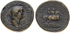 Monete Romane Imperiali Nerone (54-68 d.C.) Sesterzio databile al 65 d.C. - Zecca: Roma - Diritto: testa laureata dell'Imperatore a destra - Rovescio: Nerone al galoppo verso destra con la lancia in r