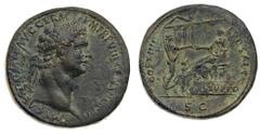 Monete Romane Imperiali - Domiziano (81-96 d.C.) Sesterzio databile all'88 d.C. - Zecca: Roma - Diritto: testa laureata dell'Imperatore a destra - Rovescio: Domiziano seduto su una piattaforma a sinis