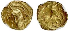 ANCIENT BRITISH † Celtic, Gaul, Veneti, gold Quarter Stater, 3rd century BC, head right, within pearl border, rev. chariot and charioteer, androcephalic horse right, wheel below, 1.88g, 10h (cf Delest