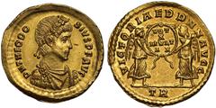 Ancient Coins Theodosius I (A.D. 379-395), gold Solidus, mint of Constantinople, struck A.D. 388-92, D N THEODOSIVS P F AVG, rosette-diademed, draped and cuirassed bust facing right, rev. CONCORDIA AV