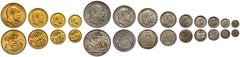 Historic British Coins Edward VII (1901-10), 13-piece gold and silver "long" Matt Proof Set, 1902, Coronation year, gold Five Pounds, Two Pounds, Sovereign and Half Sovereign, silver Crown, Halfcrown,