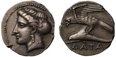 Ancient Coins EX JAMESON COLLECTION: Paphlagonia, Sinope, Datames, silver Drachm, c. 362 BC, head of the nymph Synope left, wearing bucranium pendant earring, all within beaded border, rev. ΔΑΤΑ, sea-