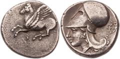 Greek coins Corinthie, Corinthe - Statère A/ Pégase volant à gauche, koppa en dessous. R/ Tête d'Athéna à gauche coiffée d'un casque corinthien. Derrière, une couronne. Argent - 8,51 grs - 20 mm HGCS.