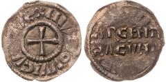 Carolingian coins Louis IV de Germanie - Denier (Strasbourg) A/ + H LVDOVICVS PIVS (S rétrogrades) R/ ARGENTI NACVNA Argent - 0,91 grs - 19 mm Dep.961 TTB RR Rare denier carolingien présentant une fai