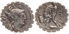 Roman coins Poblicia - Denier Serratus A/ Tête casquée de Rome à droite. R/ Hercule étranglant le lion de Némée. Argent - 3,97 grs - 18 mm RSC.9 / RCV.308 SUP R Assez rare denier. Superbe exemplaire t
