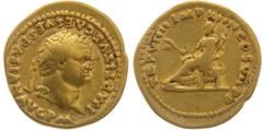 Roman coins Titus - Aureus (Rome) A/ IMP TITVS CAES VESPASIAN AVG P M / Tête de Titus à droite. R/ TR P VIIII IMP XIIII COS VII P P / Cérès assise à gauche tenant des épis de blé de la main droite et 