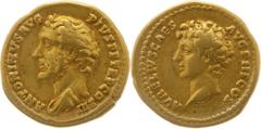 Roman coins Antonin le Pieux - Aureus (Rome) A/ ANTONINVS AVG PIVS P P TR P COS III / Buste d'Antonin le Pieux nu drapé à gauche. R/ AVRELIVS CAES AVG PII F COS / Buste de Marc Aurèle nu à gauche. Or 