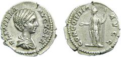 Roman coins ROMA Imperio - Plautilla, esposa de Caracalla (196-217 dC). Denario. a/ PLAVTILLA AVGVSTA. CONCORDIA AVGG (RIC 363; Sear 7065). 3,4 g. Muy bella. 270