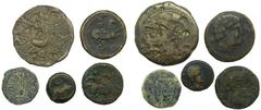 Ancient coins - lots lotes - Iberia. Lote de 5 monedas de bronce a identificar. Incluye cecas del norte (Contebacom, etc.) y del sur (un raro Gades romano, etc.). 90