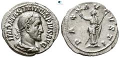 Roman Imperial Maximinus I Thrax AD 235-238. Struck AD 236. Rome Denarius AR 20mm., 2,96g. IMP MAXIMINVS PIVS AVG, laureate, draped and cuirassed bust of Maximinus to right / PAX AVGVSTI, Pax standing