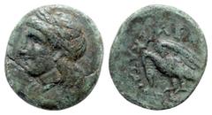 Greek Ionia. Klazomenai circa 380-360 BC. Ekataios, magistrate Bronze Æ 15mm., 3,23g. Laureate head of Apollo left / Swan standing left, wings spread, head lowered. nearly very fine Imhoof-Blumer, Mon