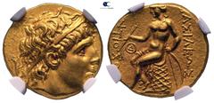 Greek Seleukid Kingdom. Khanoum. Antiochos II Theos 261-246 BC. Struck 261-246 BC. NGC graded MS Strike 4/5 Surface 4/5 Stater AV 18mm., 8,53g. Diademed head of Antiochos I right / [Β]ΑΣΙΛΕΩΣ / [Α]ΝΤΙ