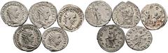Münzen Antike - LOT Gordianus III. Pius, Philippus I. Arabs, Traianus Decius Römisches Reich - Kaiserzeit. 5 Stück Antoniniane. ss/vz