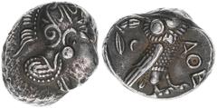 Münzen Antike ca. 454-404 BC Griechen Athen. Tetradrachme Fragment. Kopf der Pallas Athene - Eule 17,03g ss/vz