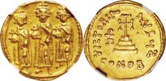 Ancient Coin Byzantine Empire. Gold. Solidus. NGC Ch Xf Strike:5/5 Surface:2/5. EF. Byzantine Empire Constantine & Heraclonas Gold Solidus. 4.36g