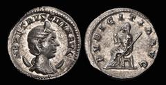 ANCIENT COINS ROMAN Herennia Etruscilla wife of Trajan Decius 249-251AD AR Antoninianus (3.88g) Rome 250AD. Diademed & draped bust right, hair ridged in waves, rev Pudicitia seated left drawing veil f