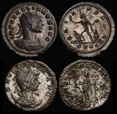 ANCIENT COINS ROMAN Aurelian AD 270-275 Billon Antoninianus Rv ORIENS AVG Sol advancing between 2 captives, almost stepping on left captive BXXI in exergue. Toned EF S-11573. Severina, wife of Aurelia