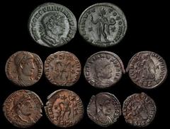 ANCIENT COINS ROMAN Constantine I AD 313-314 E Follis, Rev SOL INVICTU COMITI, Sol standing radiate standing facing, head left, raised right hand, globe in left, F-T across. Valentinian I AD 364-375 A