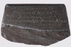 AUSTRALIA COINS 1910 Presentation Natural Native Silver Specimen, sides polished, engraved 'Presented to Thomas H Hales by the Management of the YERRANDERIE SILVER MINE DECr 1910 (and) FROM YERRANDIE 