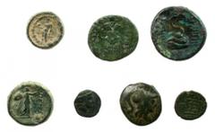 Greek Mixed Greek bronze lot • LYDIA, Sardes, circa 200-133 BC. SNG Cop 484. O: Unbearded, laureate head of Herakles right, lionskin knotted around neck. R: ΣΑΡΔΙΑΝΩΝ, Apollo, naked, standing left, ho