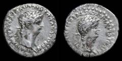 Roman Imperial Nero (54-68) and Divus Claudius, AR drachm. Caesarea Cappadocia, 3.46g, 19mm. Obv.: NERO CLAVD DIVI CLAVD F CAESAR AVG GERM; Laureate head of Nero right. Rev.: DIVOS CLAVD AVGVST GERMAN
