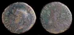 Roman Imperial Vitellius (69), AE As. Uncertain mint in Spain, possibly Tarraco. 10.00g, 27mm. Obv: A VITELLIVS IMP GERMAN, Laureate head left, with globus at point of neck. Rev: VICTORIA AVGVSTI / S 