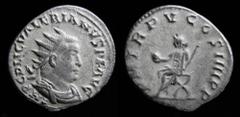 Roman Imperial Valerian I (253-260) AR Antoninianus, issued 257. Rome, 3.40g, 21mm. Obv: Radiate, draped, and cuirassed bust right Rev: Valerian seated left on curule chair, holding globe and sceptre.