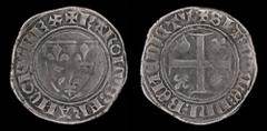 Medieval Europe FRANCE: Charles VI, “The Well Liked” or “The Mad” (1380-1422), billon blanc guénar, 2nd emission September 1389. Tournai (dot in 16th position), 2.55g, 27.5 mm. Obv: + KAROLVS FRANCORV
