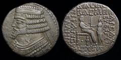 Persian/Parthian/Sasanian etc. PARTHIA: Phraates IV (38-2 BCE) AR Tetradrachm, issued April 24 BCE. Seleucia on Tigris, 13.04g, 28mm. Obv: Short flat-tipped bearded bust left wearing diadem and griffi