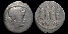 Roman Republican and Imperatorial Marcus Junius Brutus (aka Quintus Servilius Caepio), AR denarius, issued c. 54 BCE. 3.31g, 19mm. Obv: LIBERTAS, head of Liberty right Rev: BRVTVS (in ex.), Consul L. 