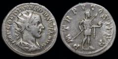 Roman Imperial Gordian III (238-244) AR antoninianus, issued 242-3. Rome, 4.74g, 22mm. Obv: IMP GORDIANVS PIVS FEL AVG, radiate and cuirassed bust of Gordian III right, viewed from behind Rev: P M TR 