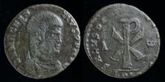 Roman Imperial Magnentius (350-353), reduced double centenionalis, issued 353. Lugdunum, 3.09g, 20mm. Obv: D N MAGNEN-TIVS P F AVG; Bare-headed, draped and cuirassed bust of Magnentius to right. Rev: 