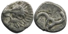 Greek Dynasts of Lycia. Perikles (c. 380-360 BC). AR 1/3 Stater Facing lion's scalp Rev. triskeles SNG Copenhagen -. SNG von Aulock -. BMC 2,63 gr. 14 mm