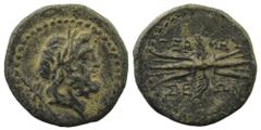 Greek LYCIA. Termessos Minor circa 100-0 BC. AE Laureate head of Zeus right, scepter with taenia behind, within dotted circle Rev: ΤΕΡ-ΜΗΣ-ΣΕ-ΩΝ; winged thunderbolt within dotted circle. SNG von Auloc
