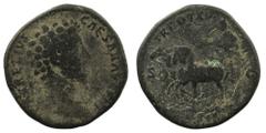 Roman Imperial Marcus Aurelius. 161-180 AD. Rome.Sestertius.AE AVRELIVS CAESAR AVG P II F; Bust of Marcus Aurelius, bare-headed, draped, curiassed, right Rev: TR POT XV COS III S C; Marcus Aurelius, d
