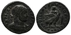 Roman Imperial Coins Licinius I, 308-324 AD. Æ Follis (16mm-1,35g). Arelate (Arles) mint. Struck 319 AD. IMP LICI - NIVS AVG. Laureate and cuirassed bust right. / IOVI CONSERVATORI AVG // PARL. Licini