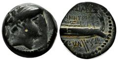 Greek Coins Seleukid Kingdom. Demetrios II Nikator. First reign, 146-138 BC. AE (18mm, 5.33g). Tyre mint. Dated SE 169 (144/3 BC). Diademed head of Demetrios II right. / Stern of galley left; [L] ΘΞΡ 