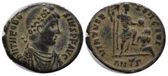 Roman Imperial Coins Theodosius I (379-395), AE (21mm, 4.68g) Antiochia. D N THEODO - SIVS P F AVG, diademed, draped and cuirassed bust right. / VIRTVS E - XERCITI, emperor standing r., holding standa