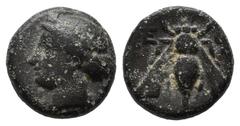 Greek Coins Ionia, Ephesos. ca.375-325 BC. Æ (10mm, 1.28g). Female head (Artemis?) left, wearing stephane / E - Φ. Bee. SNG von Aulock 1839; SNG Copenhagen 256; BMC 68.